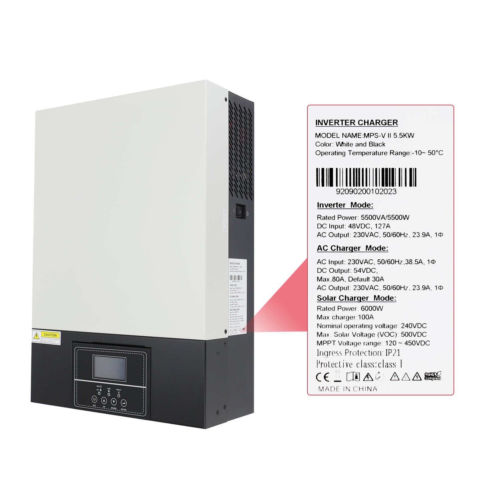 PowMr 3500W 5500W 24/48V 220Vac内置100A MPPT太阳能混合逆变器可无电池启动